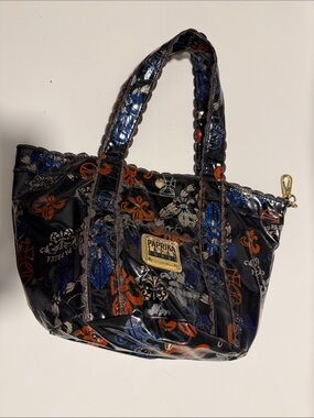 Paprika Black Tote with Blue & Orange Floral Accents